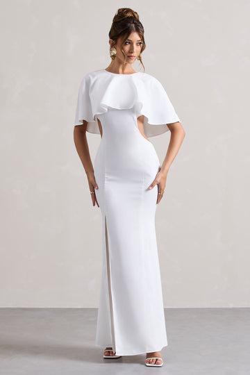 Isadora Ivory Cut-Out Split Maxi Dress With Cape